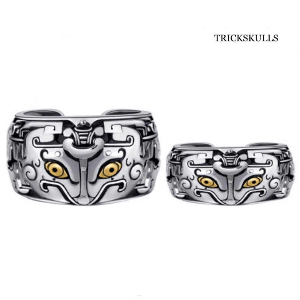 Silver Stainless Droid Fox Couples Adjustable Silver Plated Hand Painted Rings